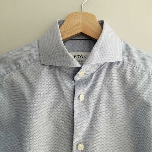 Eton Super Slim Fit Men's Dress Shirt Blue Dots 14.5 - Picture 6 of 16